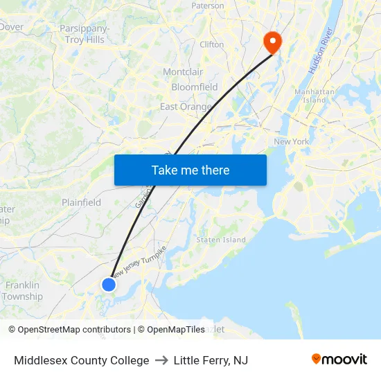 Middlesex County College to Little Ferry, NJ map