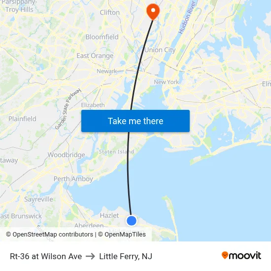 Rt-36 at Wilson Ave to Little Ferry, NJ map