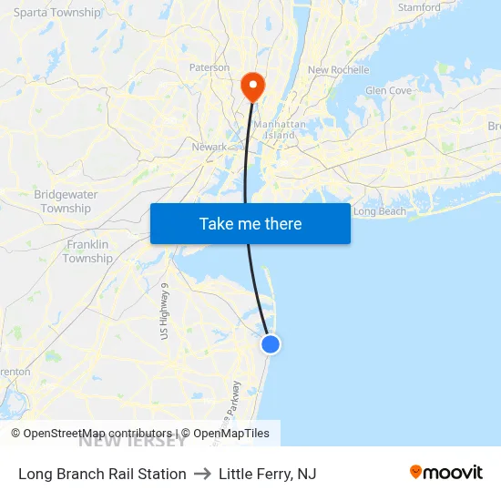 Long Branch Rail Station to Little Ferry, NJ map