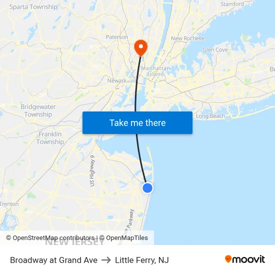 Broadway at Grand Ave to Little Ferry, NJ map