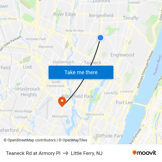 Teaneck Rd at Armory Pl to Little Ferry, NJ map
