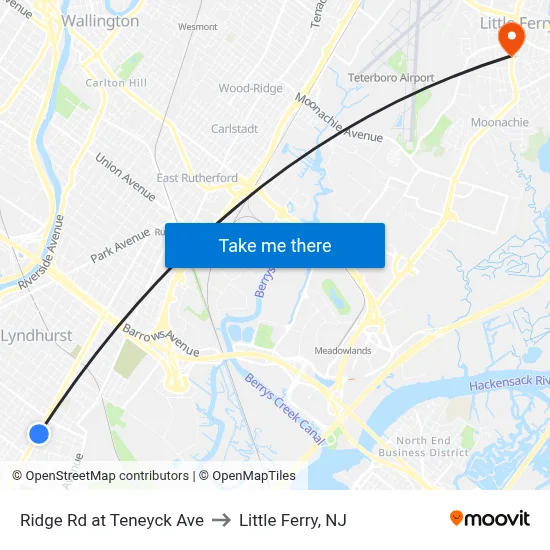 Ridge Rd at Teneyck Ave to Little Ferry, NJ map