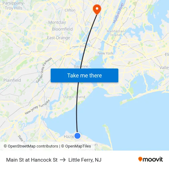 Main St at Hancock St to Little Ferry, NJ map