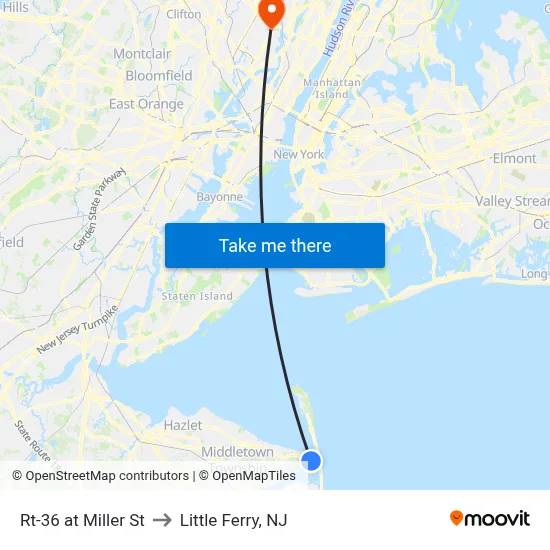 Rt-36 at Miller St to Little Ferry, NJ map