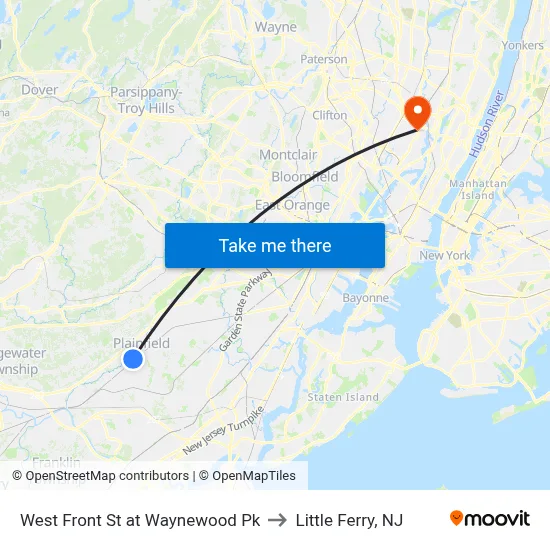 West Front St at Waynewood Pk to Little Ferry, NJ map