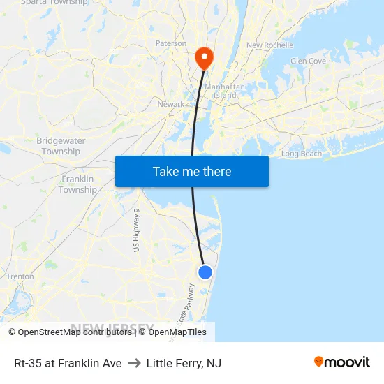 Rt-35 at Franklin Ave to Little Ferry, NJ map
