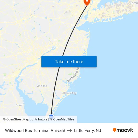 Wildwood Bus Terminal Arrival# to Little Ferry, NJ map