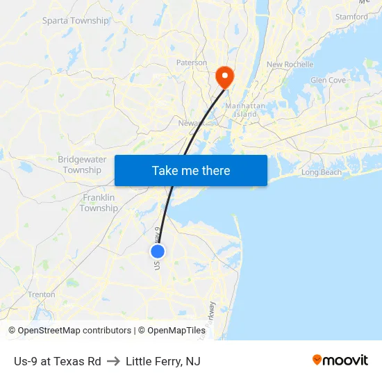 Us-9 at Texas Rd to Little Ferry, NJ map