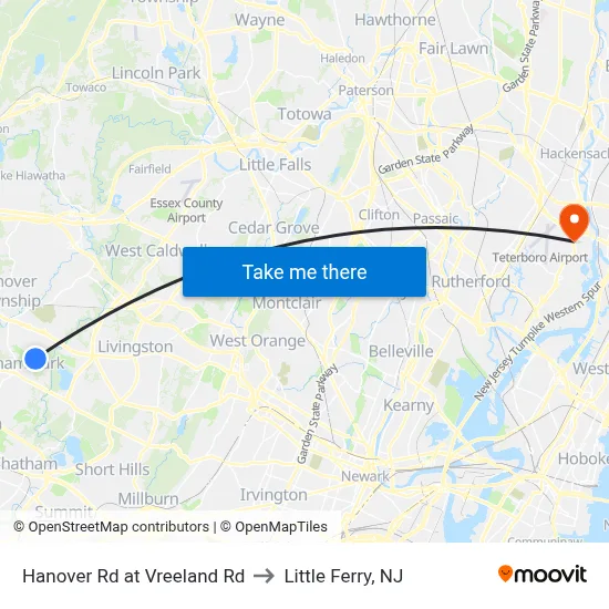Hanover Rd at Vreeland Rd to Little Ferry, NJ map