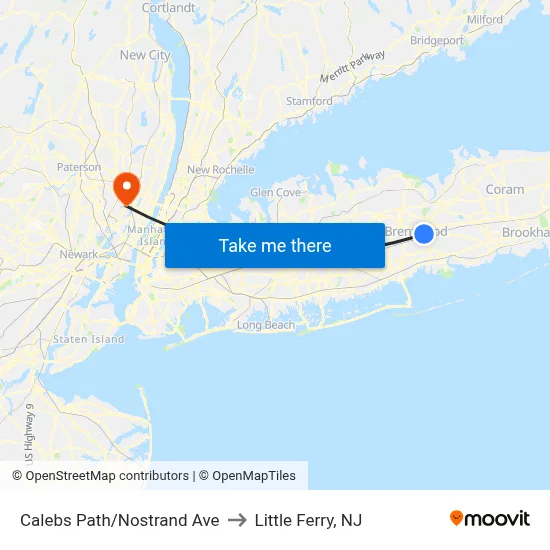 Calebs Path/Nostrand Ave to Little Ferry, NJ map