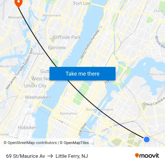 69 St/Maurice Av to Little Ferry, NJ map