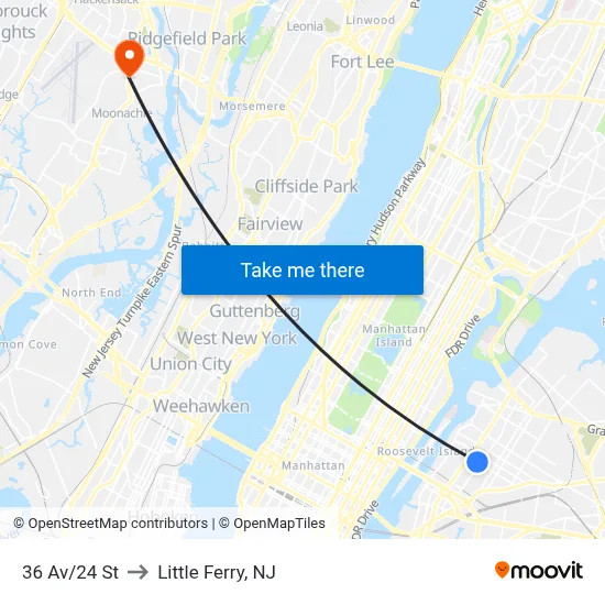 36 Av/24 St to Little Ferry, NJ map