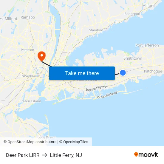 Deer Park LIRR to Little Ferry, NJ map