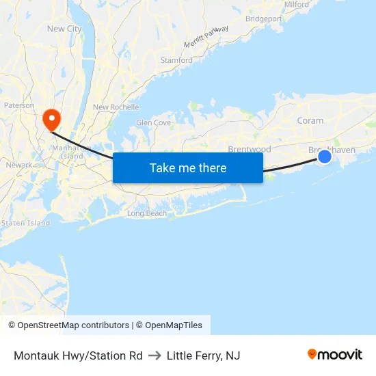 Montauk Hwy/Station Rd to Little Ferry, NJ map