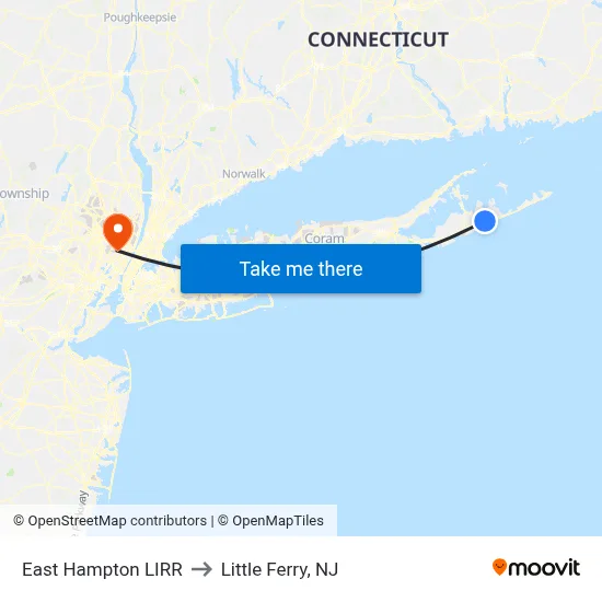 East Hampton LIRR to Little Ferry, NJ map