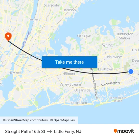 Straight Path/16th St to Little Ferry, NJ map