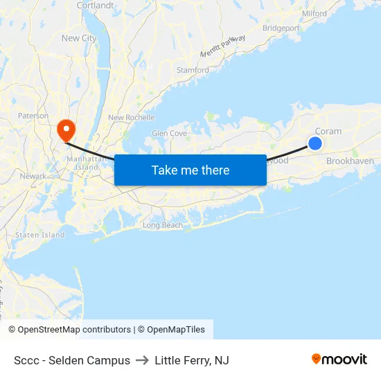 Sccc - Selden Campus to Little Ferry, NJ map