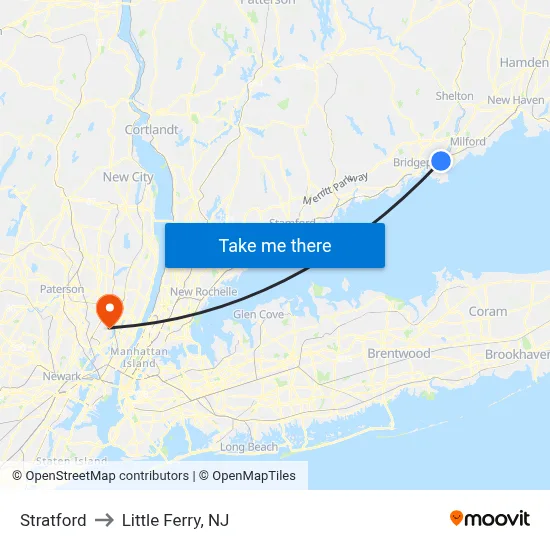 Stratford to Little Ferry, NJ map