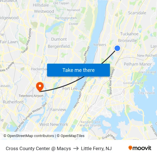 Cross County Center @ Macys to Little Ferry, NJ map