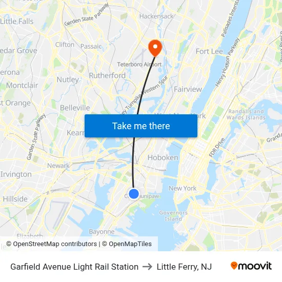 Garfield Avenue Light Rail Station to Little Ferry, NJ map