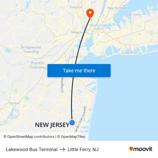 Lakewood Bus Terminal to Little Ferry, NJ map