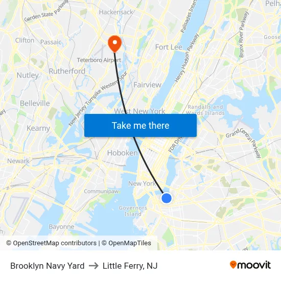 Brooklyn Navy Yard to Little Ferry, NJ map