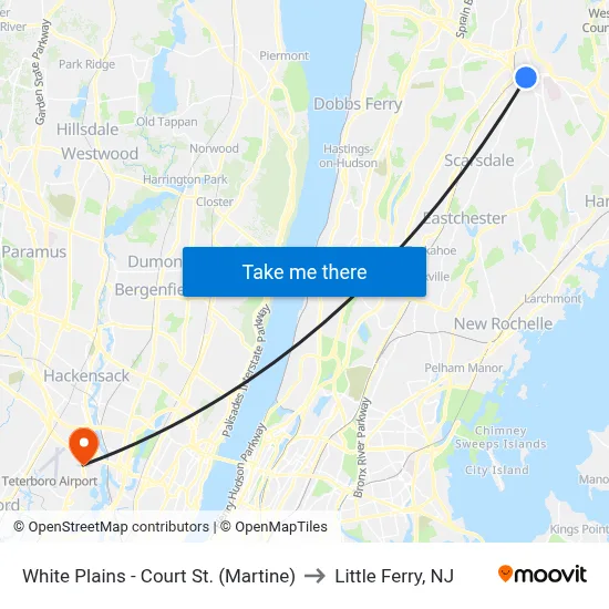 White Plains - Court St. (Martine) to Little Ferry, NJ map