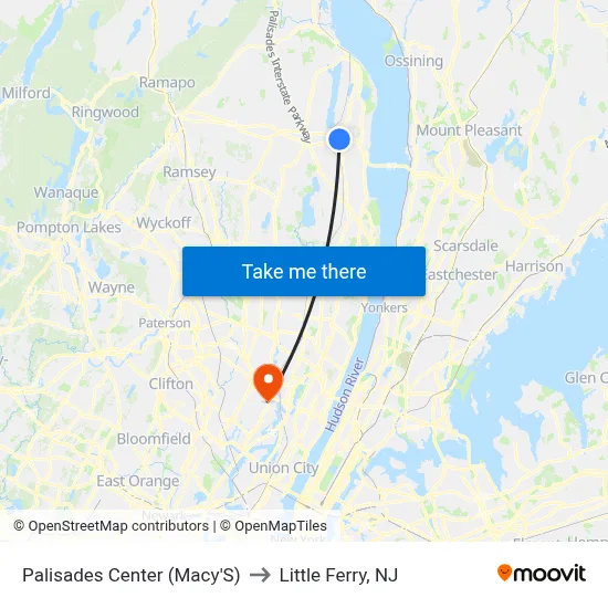 Palisades Center (Macy'S) to Little Ferry, NJ map