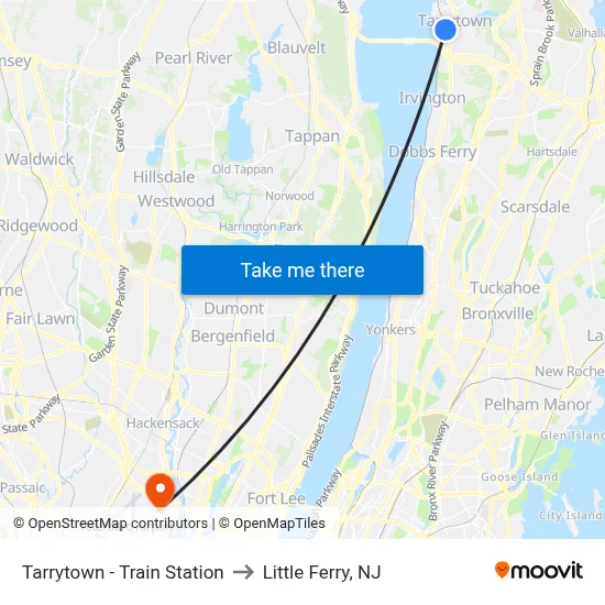Tarrytown - Train Station to Little Ferry, NJ map