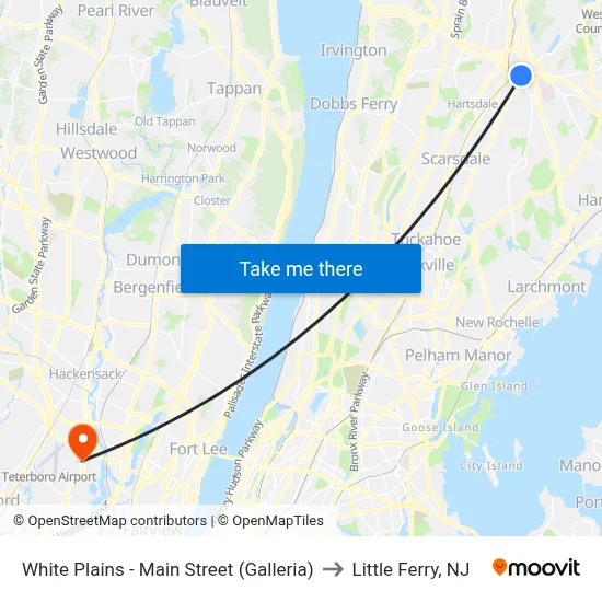 White Plains - Main Street (Galleria) to Little Ferry, NJ map