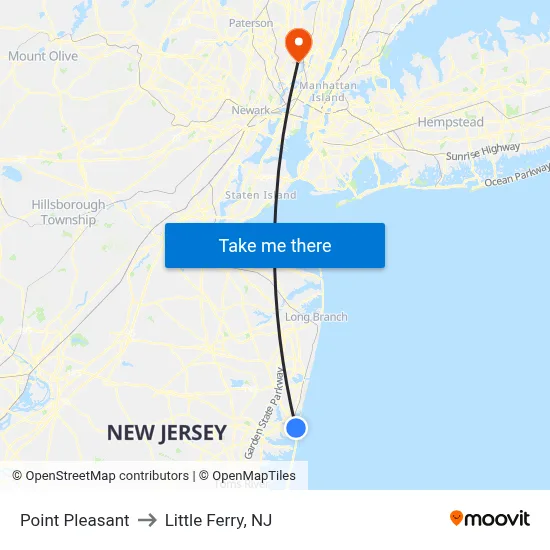 Point Pleasant to Little Ferry, NJ map