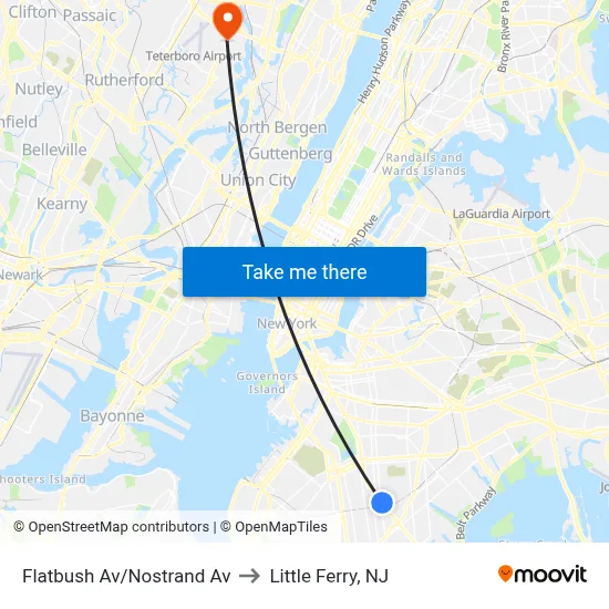 Flatbush Av/Nostrand Av to Little Ferry, NJ map
