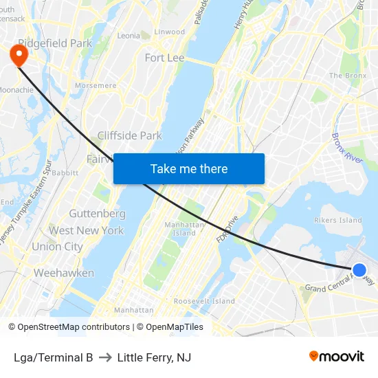 Lga/Terminal B to Little Ferry, NJ map