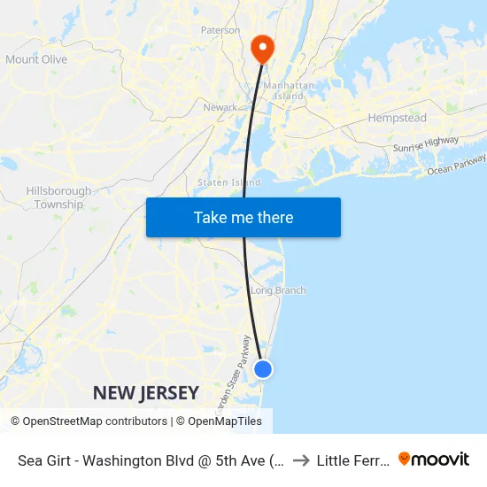 Sea Girt - Washington Blvd @ 5th Ave (Northbound) to Little Ferry, NJ map