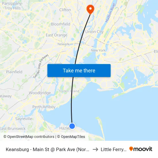 Keansburg -  Main St @ Park Ave (Northbound) to Little Ferry, NJ map