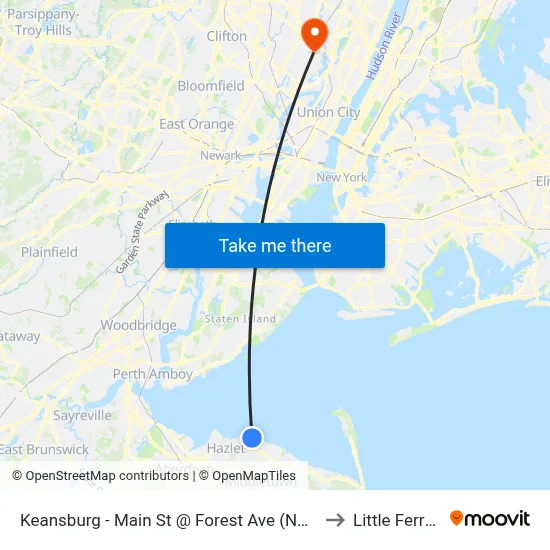 Keansburg -  Main St @ Forest Ave (Northbound) to Little Ferry, NJ map