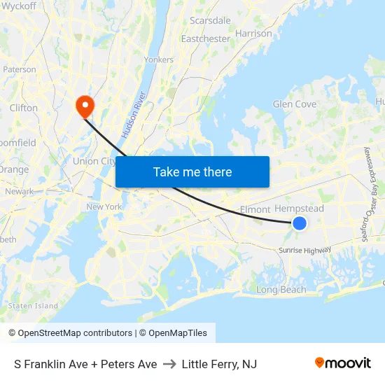 S Franklin Ave + Peters Ave to Little Ferry, NJ map