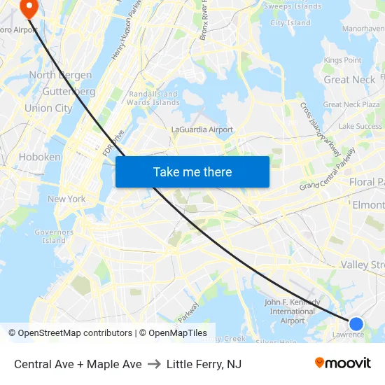 Central Ave + Maple Ave to Little Ferry, NJ map