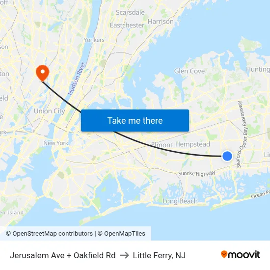 Jerusalem Ave + Oakfield Rd to Little Ferry, NJ map