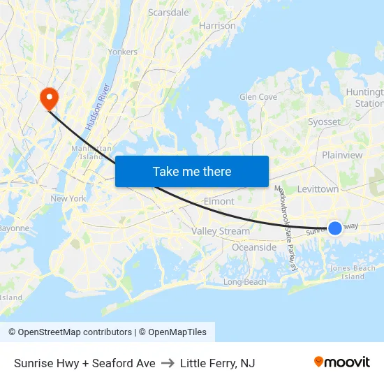 Sunrise Hwy + Seaford Ave to Little Ferry, NJ map