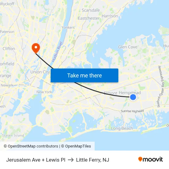 Jerusalem Ave + Lewis Pl to Little Ferry, NJ map