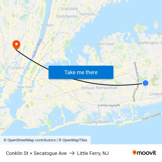 Conklin St + Secatogue Ave to Little Ferry, NJ map