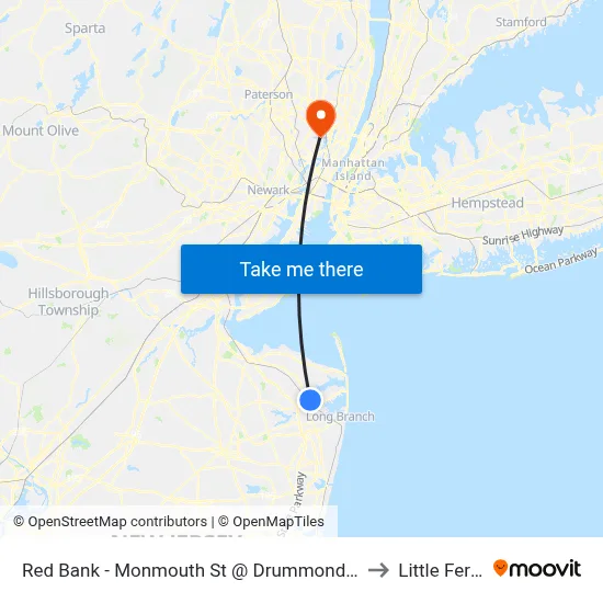 Red Bank - Monmouth St @ Drummond Pl (Southbound) to Little Ferry, NJ map
