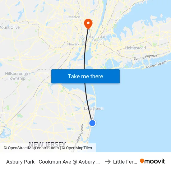 Asbury Park - Cookman Ave @ Asbury Ave (Southbound) to Little Ferry, NJ map
