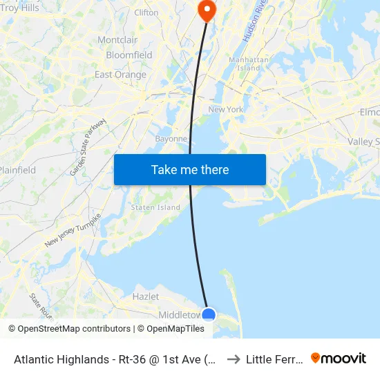 Atlantic Highlands - Rt-36 @ 1st Ave (Northbound) to Little Ferry, NJ map