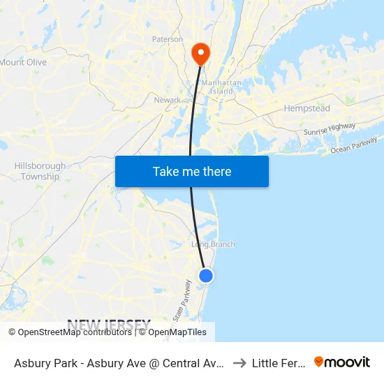 Asbury Park - Asbury Ave @ Central Ave (Northbound) to Little Ferry, NJ map