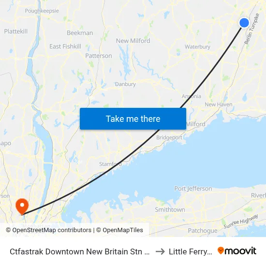 Ctfastrak Downtown New Britain Stn @ Bay B to Little Ferry, NJ map
