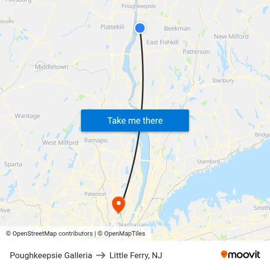 Poughkeepsie Galleria to Little Ferry, NJ map