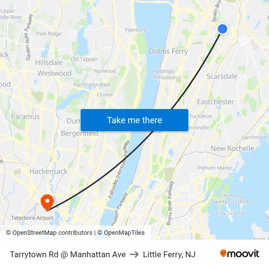 Tarrytown Rd @ Manhattan Ave to Little Ferry, NJ map