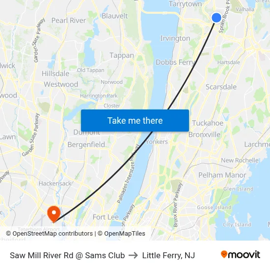 Saw Mill River Rd @ Sams Club to Little Ferry, NJ map
